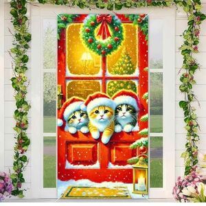 Door Cover Banner 71 x 35 Inch Christmas Cat Design Photography Background